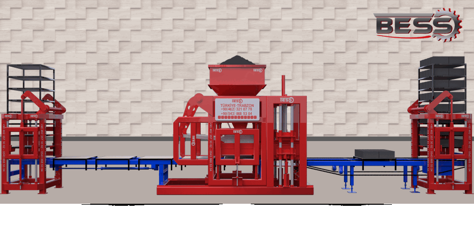 ماكينة لتصنيع البلوك الاسمنتي والروبوط الامامي والخلفي لتصفيط الطبليات